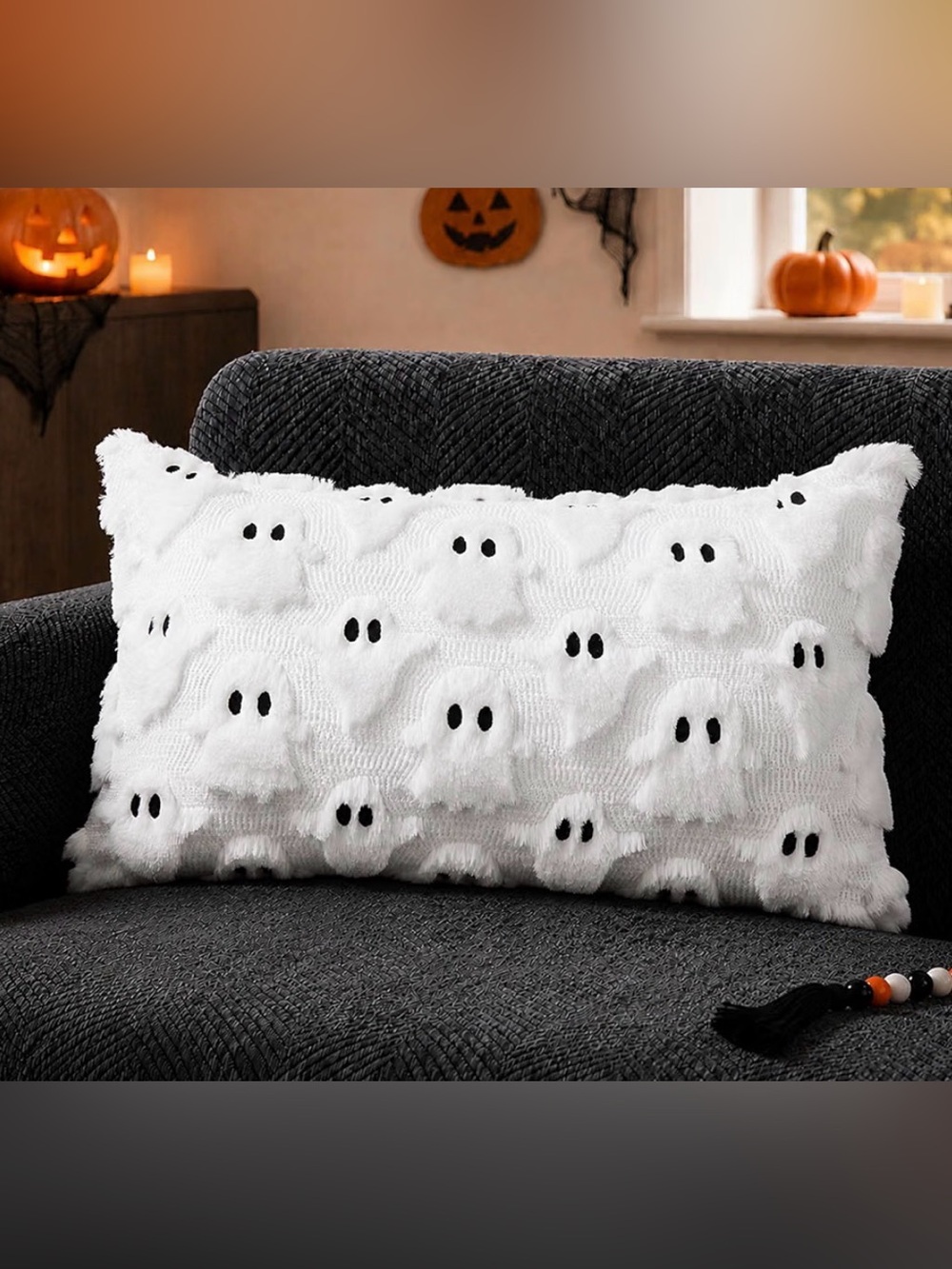 NWT Halloween Pillow Covers 12x20 Beige Ghost Plush BEIGE/ OR WHITE AVAILABLE
